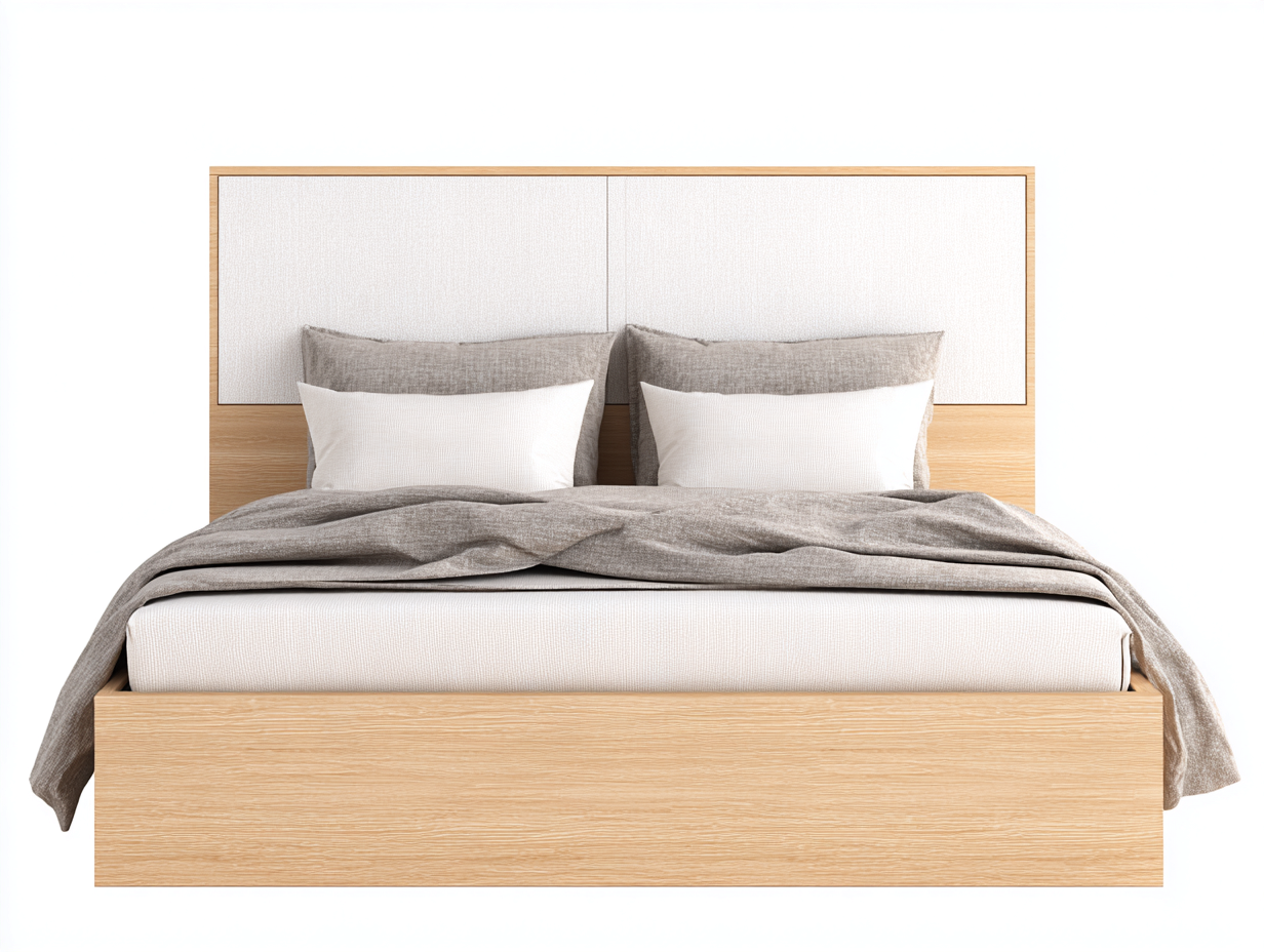 Letto in legno con testiera imbottita 200x160x110 cm - rovere chiaro/bianco - per camera da letto - design moderno-Interiorosa