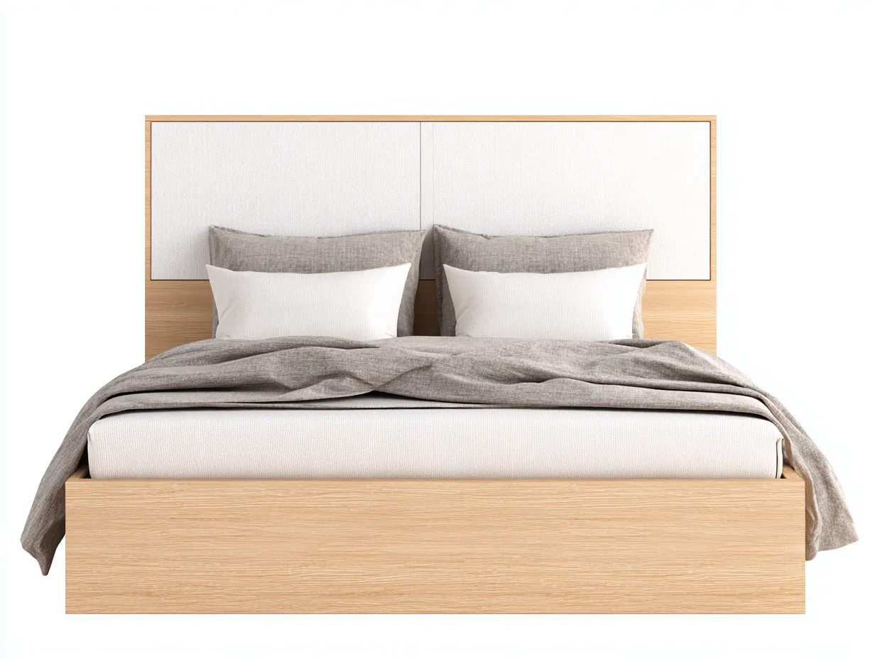 Letto in legno con testiera imbottita 200x160x110 cm - rovere chiaro/bianco - per camera da letto - design moderno-Interiorosa