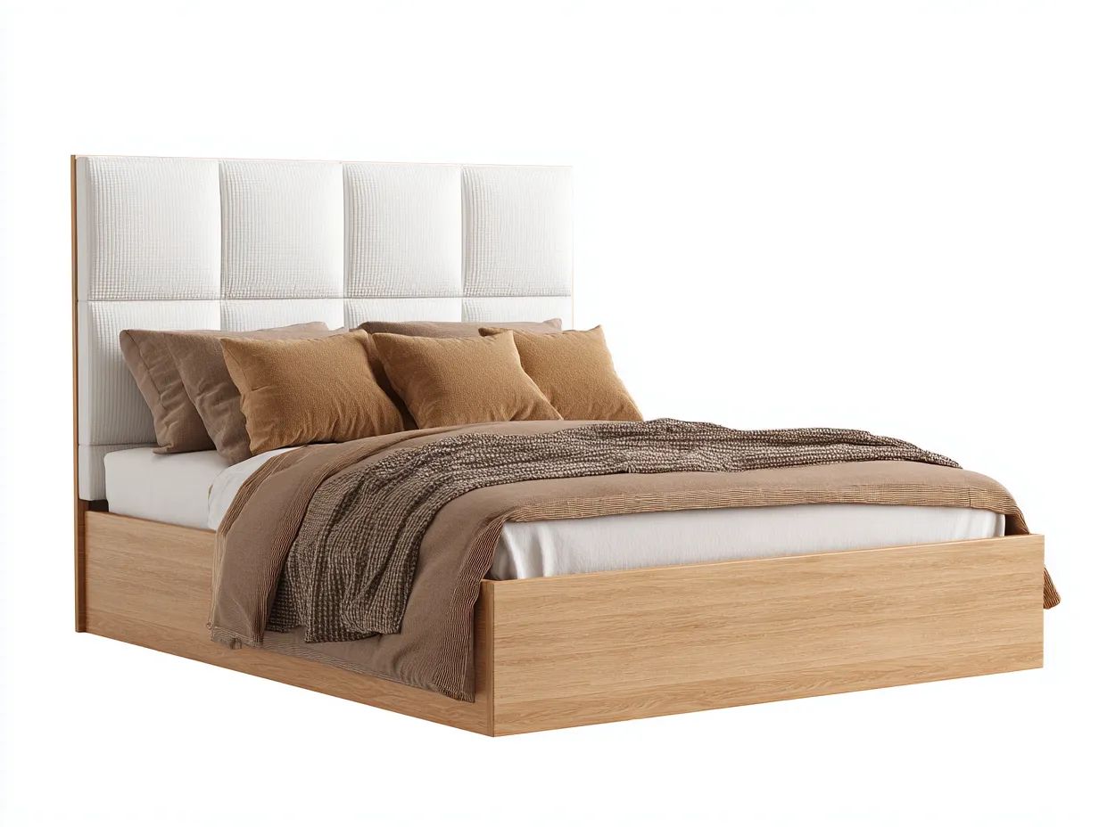 Letto in legno con testiera imbottita 200x160x120 cm - rovere chiaro/bianco - per camera da letto - design moderno-Interiorosa