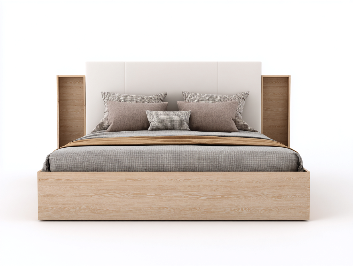 Letto in legno con testiera imbottita 200x160x110 cm - rovere chiaro/bianco - per camera da letto - design moderno-Interiorosa