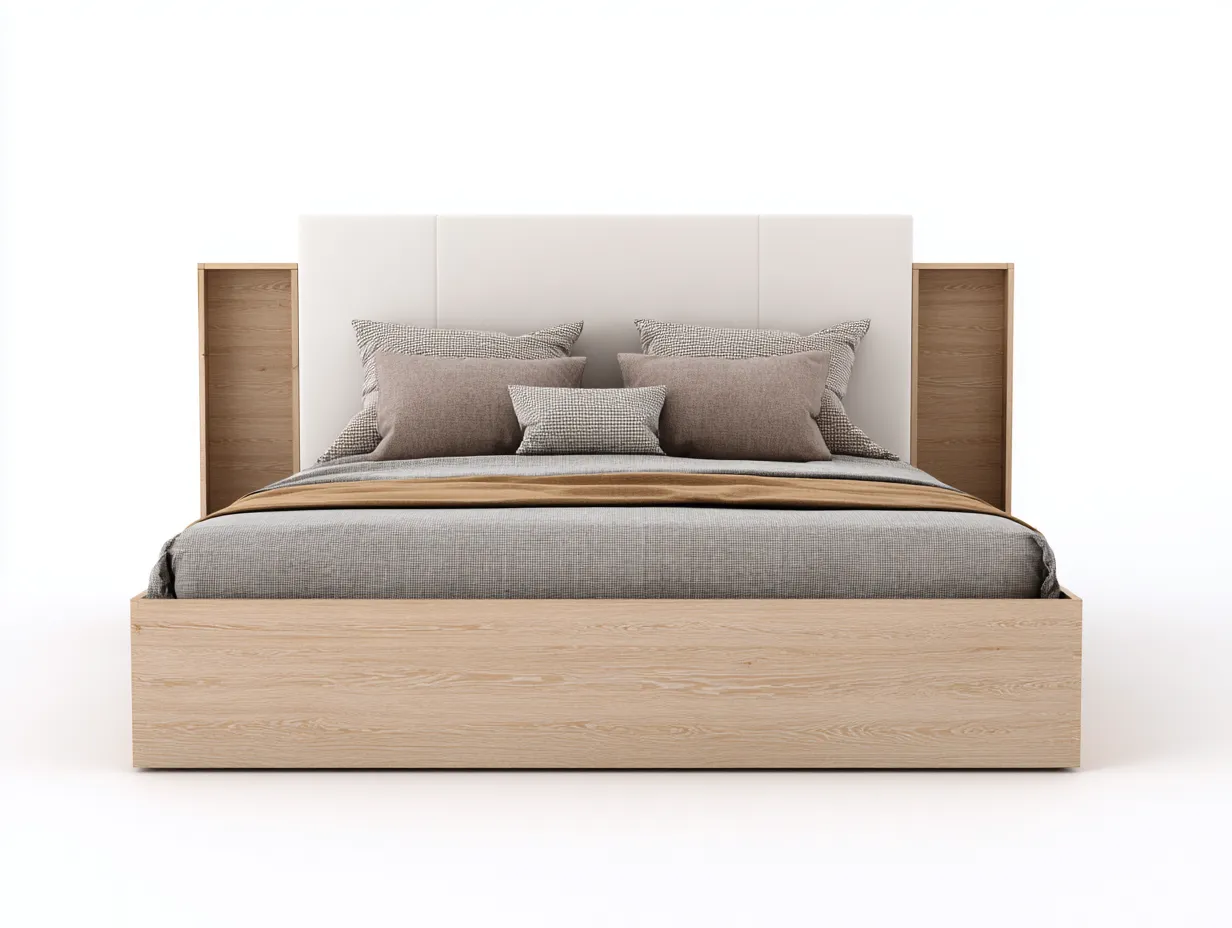 Letto in legno con testiera imbottita 200x160x110 cm - rovere chiaro/bianco - per camera da letto - design moderno-Interiorosa