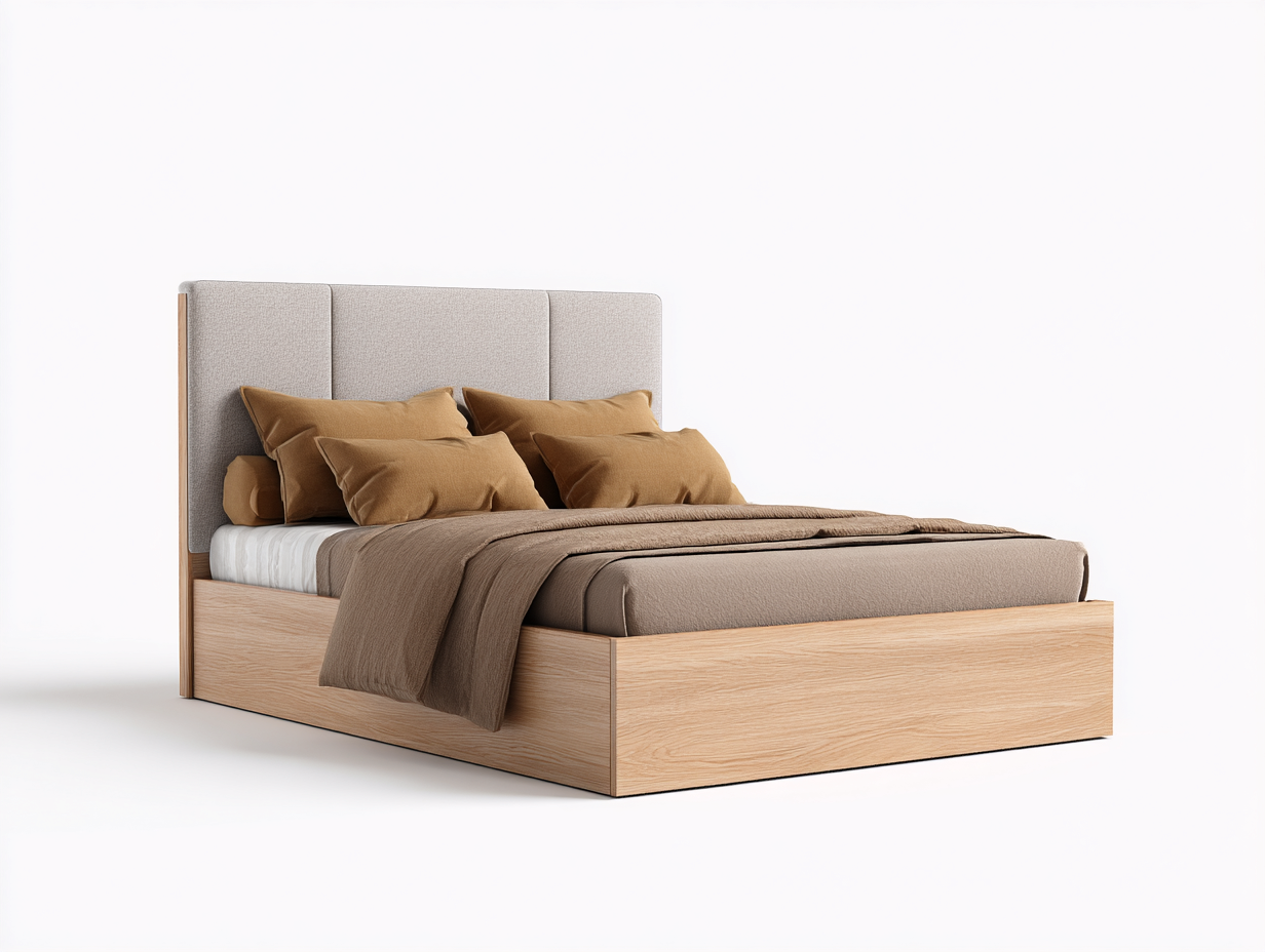 Letto in legno con testiera imbottita 200x160x118 cm - rovere chiaro/beige - per camera da letto - design moderno-Interiorosa