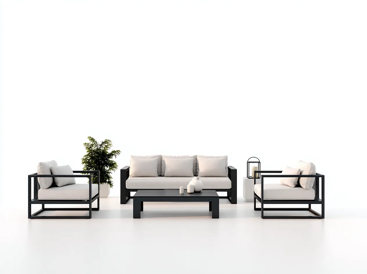 Set divano e poltrona in alluminio - divano 182x80x75 cm - beige/nero - per terrazza/giardino - design moderno-Interiorosa