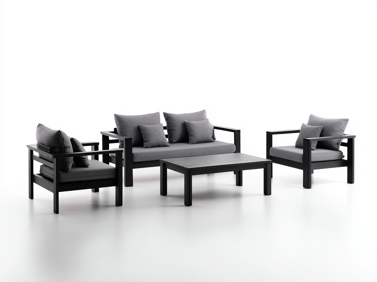 Set divano e poltrona da esterno - struttura in alluminio - divano 162x85x80 cm - grigio scuro/nero - per giardino - design moderno-Interiorosa