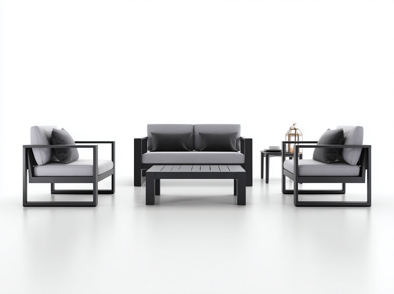 Set divano da poltrona in alluminio - divano 150x75x72 cm - grigio/nero - per terrazza/giardino - design moderno-Interiorosa