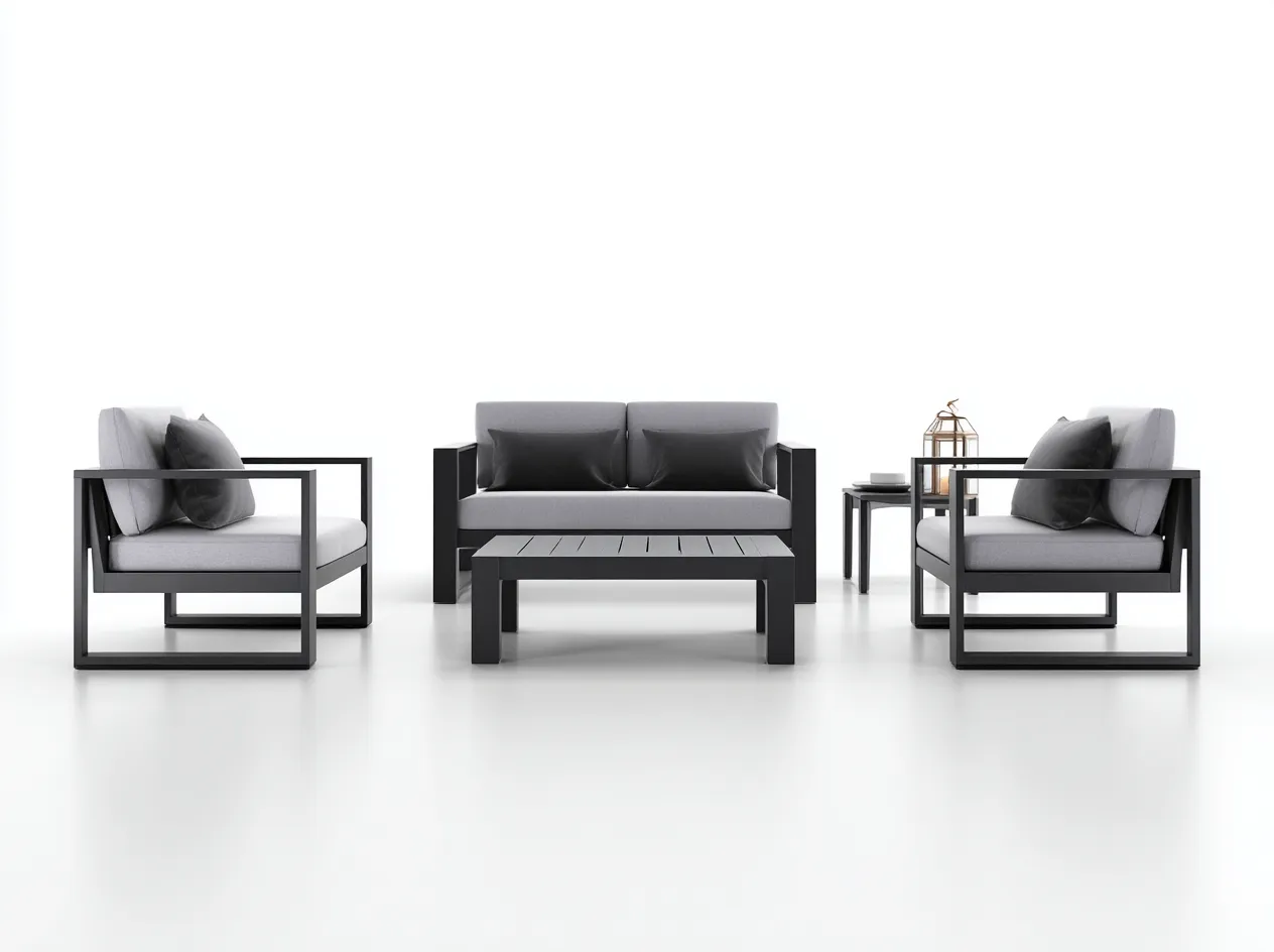 Set divano da poltrona in alluminio - divano 150x75x72 cm - grigio/nero - per terrazza/giardino - design moderno-Interiorosa