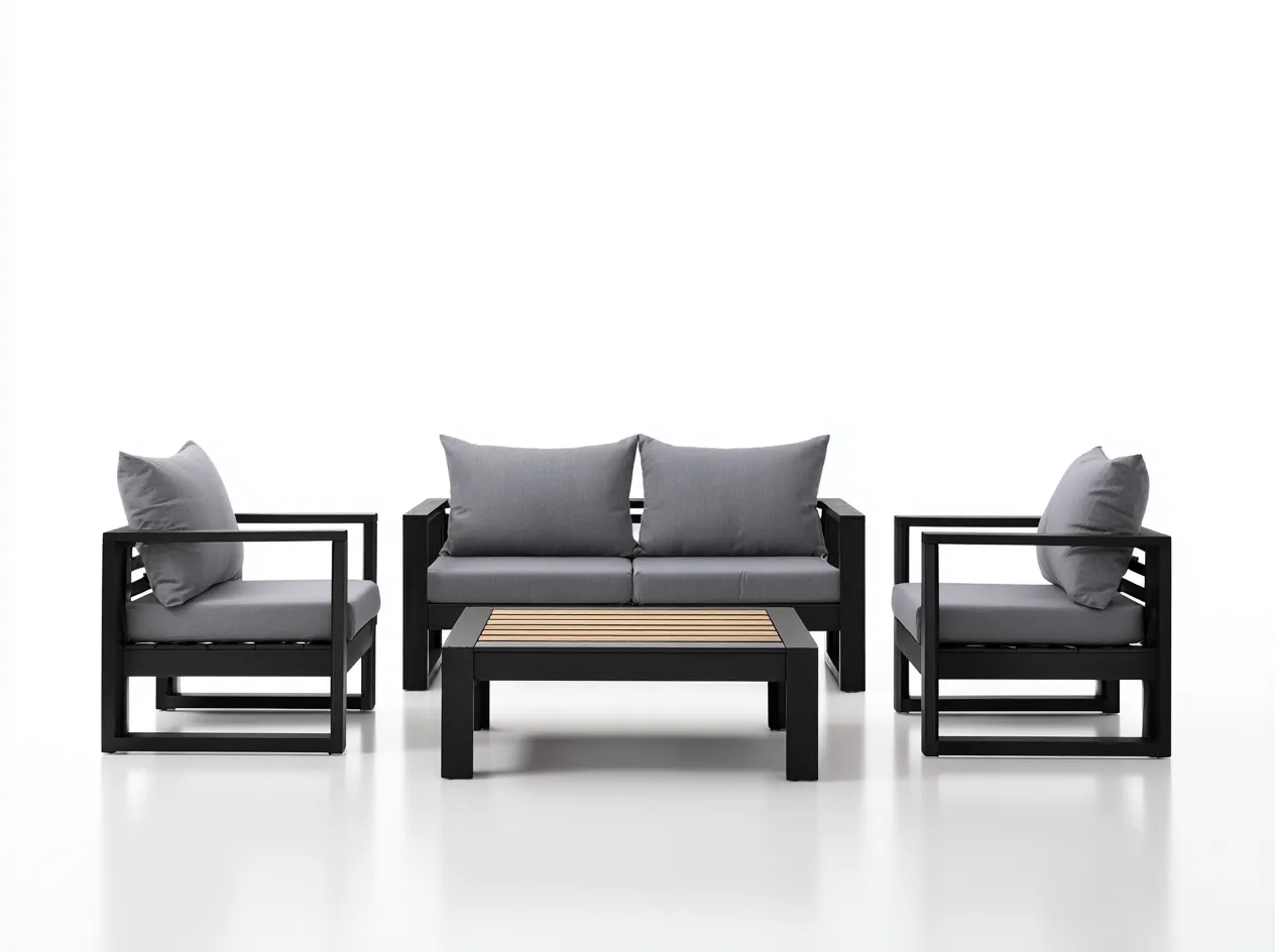 Set divano e poltrona da esterno - struttura in alluminio - divano 160x78x75 cm - grigio scuro/nero - per giardino - design moderno-Interiorosa