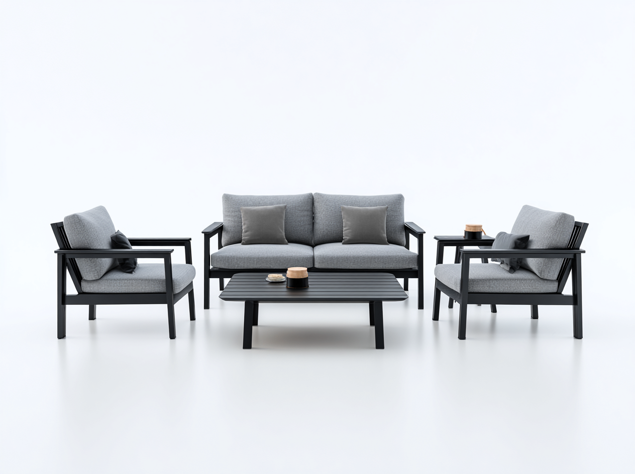 Set divano e poltrona da esterno - struttura in alluminio - divano 165x82x78 cm - grigio scuro/nero - per giardino - design moderno-Interiorosa