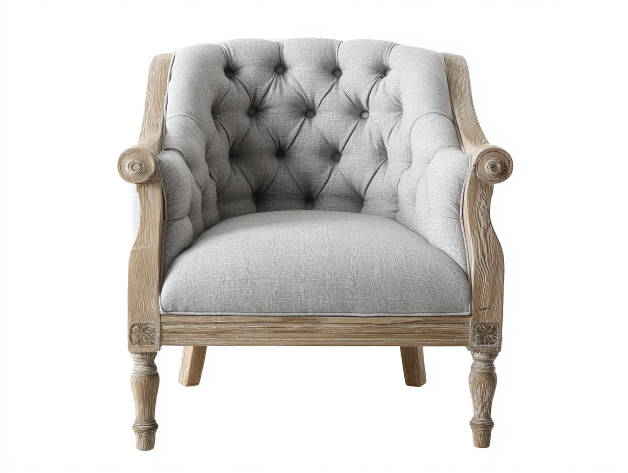 Poltrona imbottita in stile francese - tessuto/legno - 78x72x90 cm - grigio chiaro/legno naturale - design classico per salotto-Interiorosa