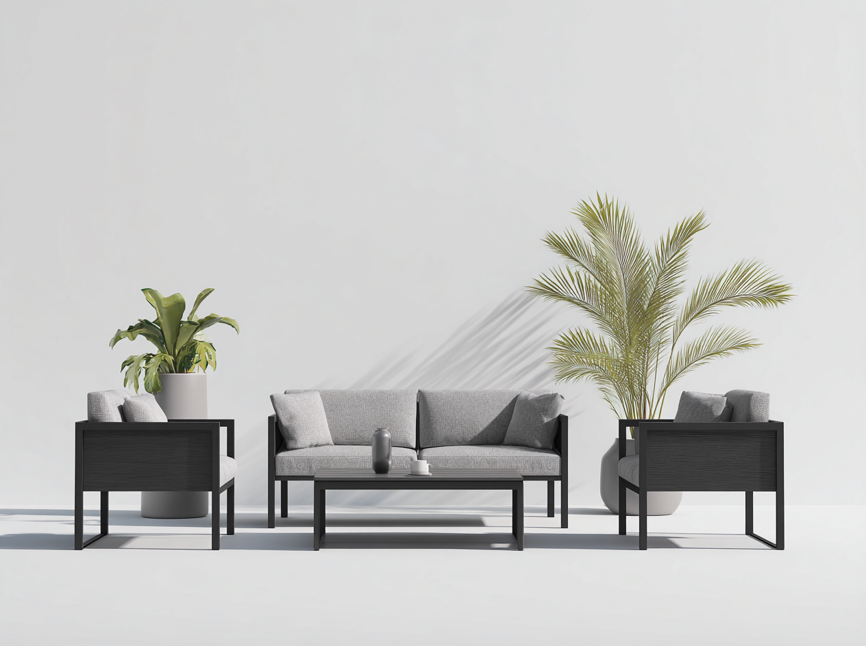 Set divano e poltrona da esterno - struttura in alluminio - divano 165x80x75 cm - grigio chiaro/nero - per giardino - design moderno-Interiorosa