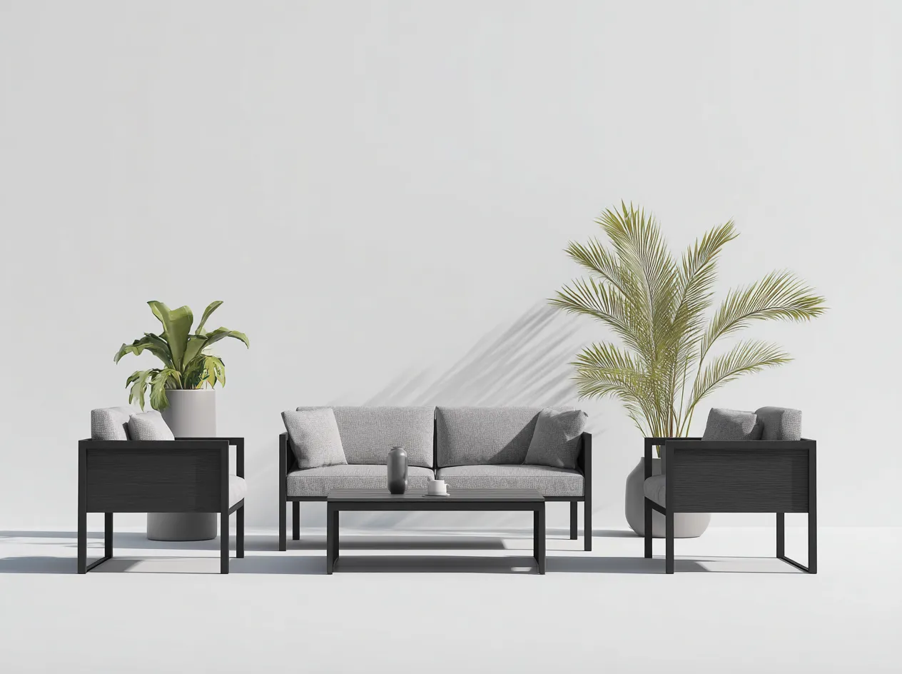 Set divano e poltrona da esterno - struttura in alluminio - divano 165x80x75 cm - grigio chiaro/nero - per giardino - design moderno-Interiorosa