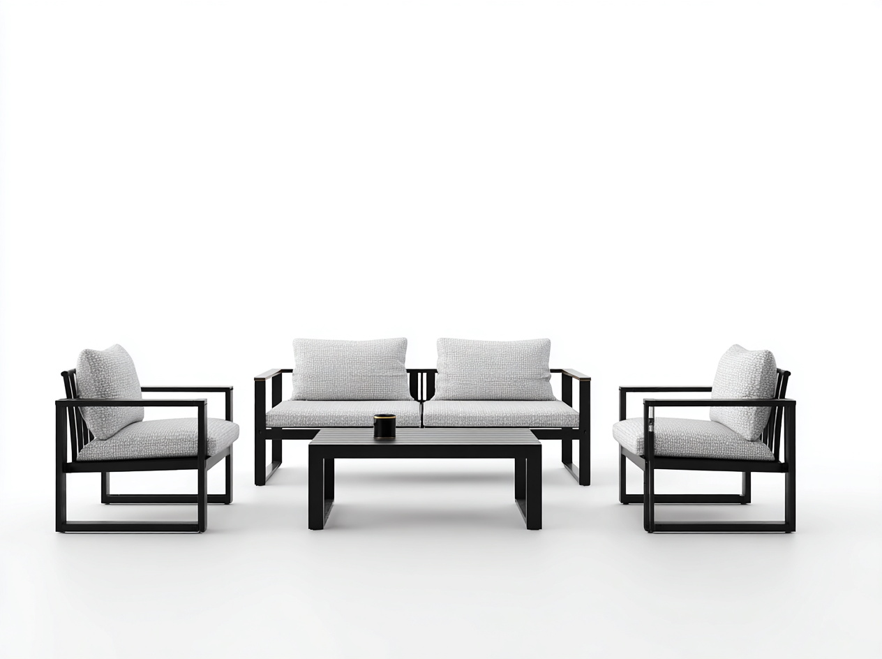 Set divano e poltrone da giardino in alluminio - divano 160x75x72 cm - grigio/nero - ideale per esterno-Interiorosa