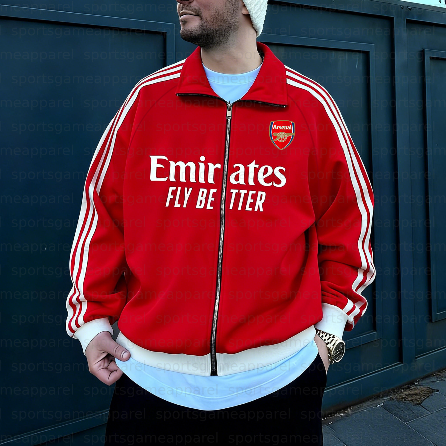 Unisex "Arsenal" Graphic Streetwear Vintage Stand-collar Raglan Sleeve Zip-up Cardigan