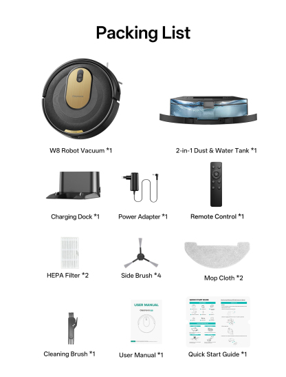 Robot Vacuum W8 with 5,000PA & Smart App Control