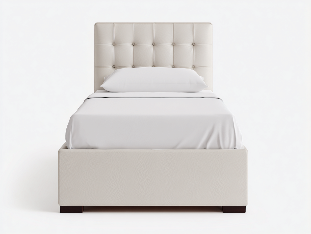 Letto singolo rivestito in similpelle 200x100x115 cm - beige - per camera da letto - design moderno-Shelterno