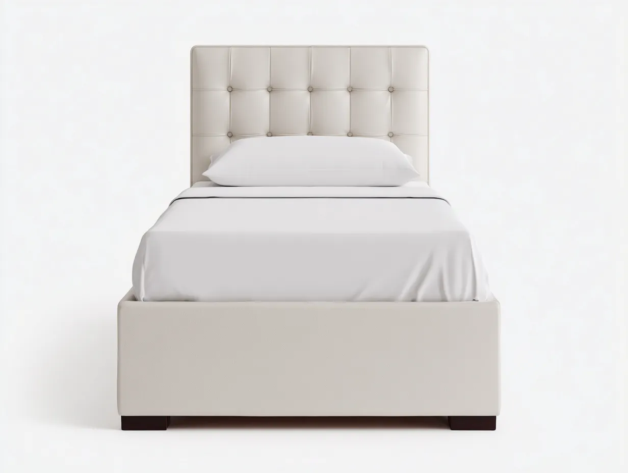 Letto singolo rivestito in similpelle 200x100x115 cm - beige - per camera da letto - design moderno-Shelterno