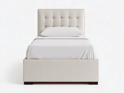 Letto singolo rivestito in similpelle 200x100x115 cm - beige - per camera da letto - design moderno-Shelterno