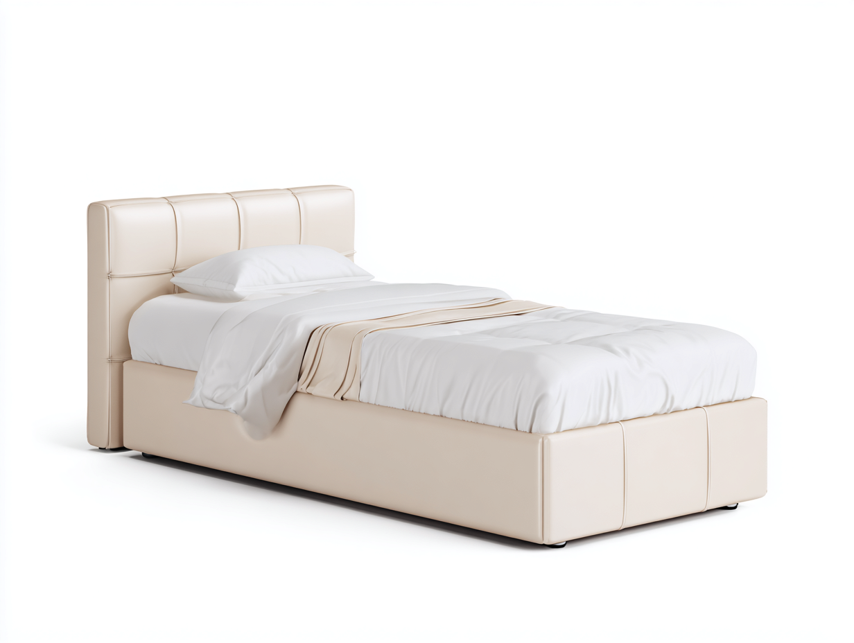 Letto singolo imbottito in similpelle 200x100x95 cm - beige - per camera da letto - design moderno-Shelterno