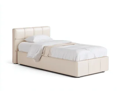 Letto singolo imbottito in similpelle 200x100x95 cm - beige - per camera da letto - design moderno-Shelterno