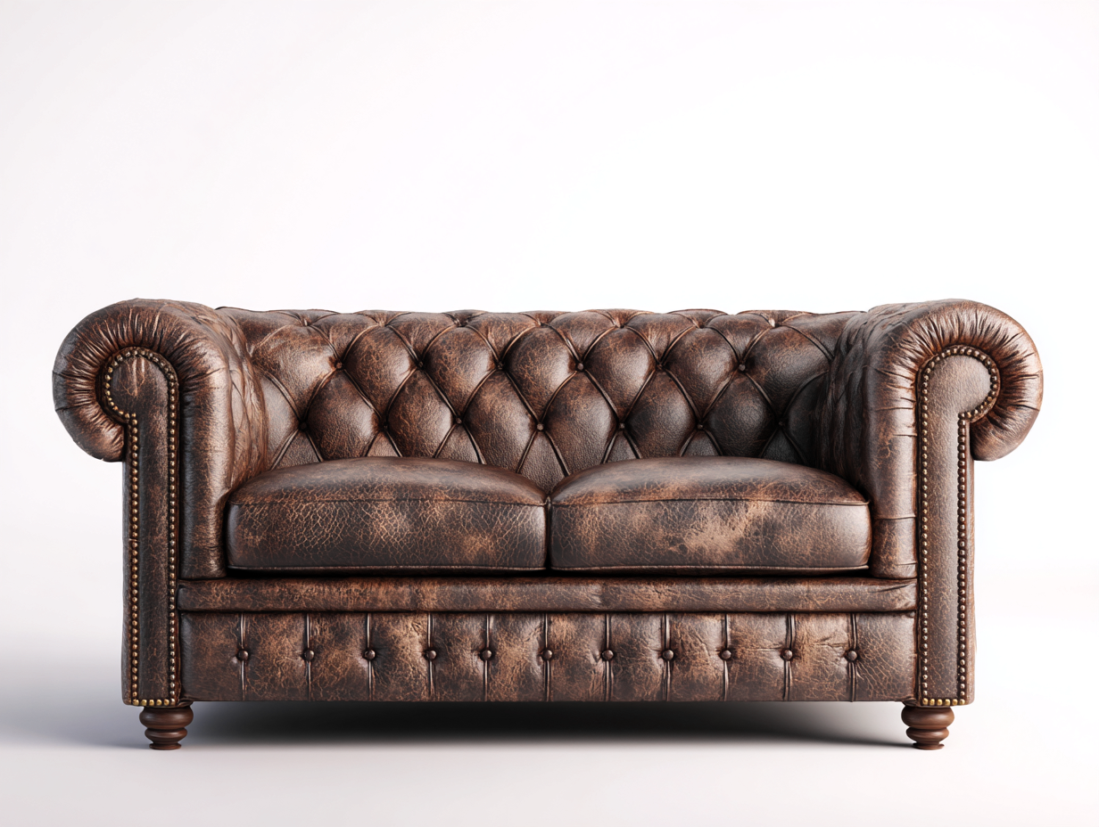 Divano 2 posti in pelle 160x90x75 cm - marrone scuro - per soggiorno - design classico-Shelterno