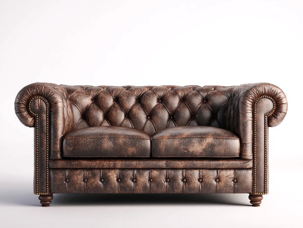 Divano 2 posti in pelle 160x90x75 cm - marrone scuro - per soggiorno - design classico-Shelterno