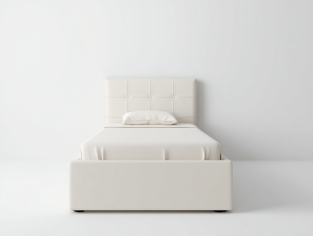 Letto singolo rivestito in similpelle 200x100x118 cm - panna - per camera da letto - design moderno-Shelterno