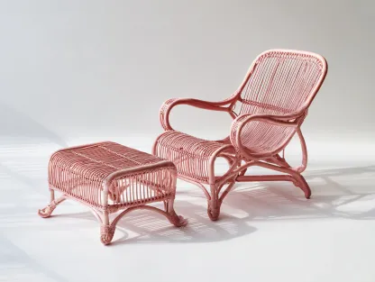 Set poltrona con poggiapiedi - rattan - poltrona 72x80x102 cm - rosa - per soggiorno - design artigianale-Shelterno