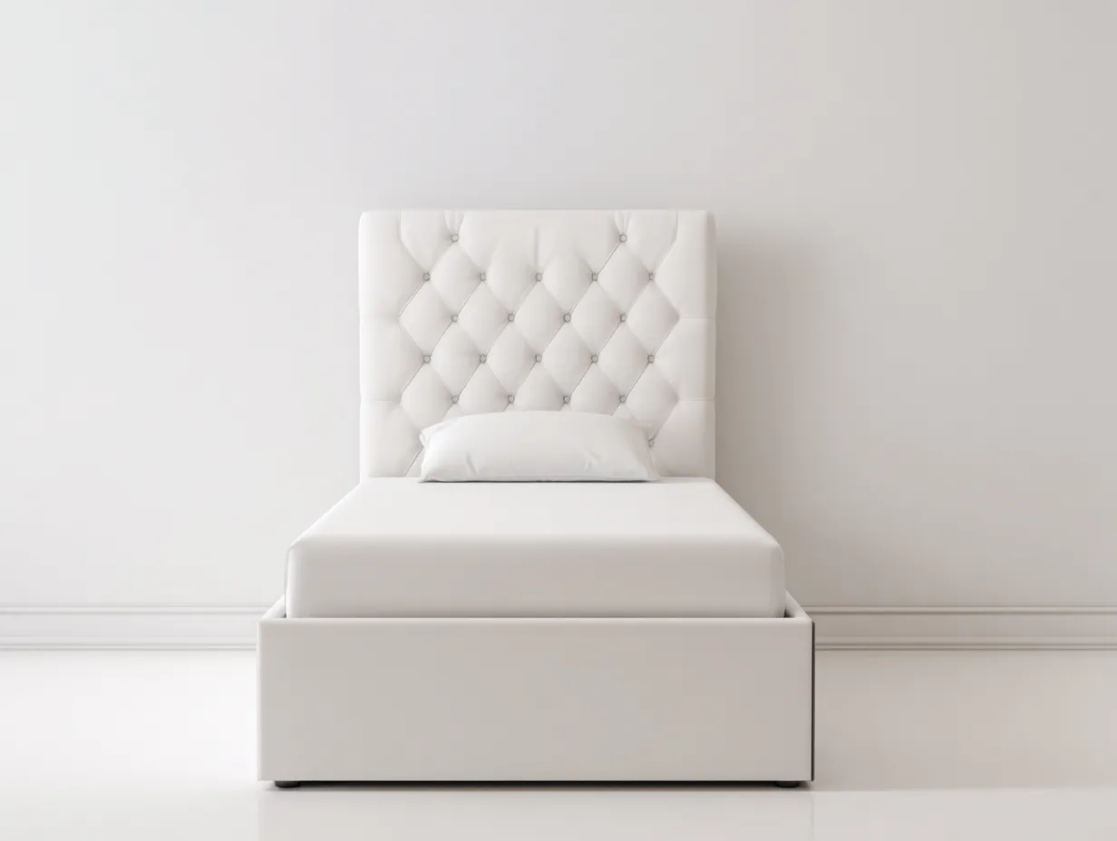 Letto singolo imbottito con testiera trapuntata 200x100x110 cm - bianco - per camera da letto - design moderno-Shelterno