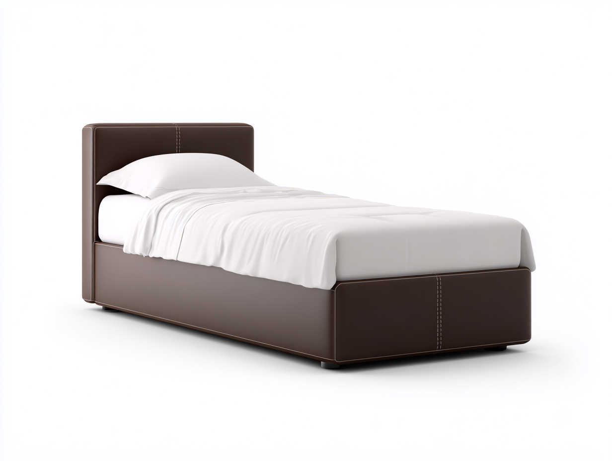 Letto singolo rivestito in similpelle 200x100x95 cm - marrone - per camera da letto - design moderno-Shelterno