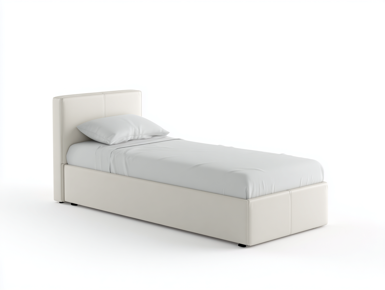 Letto singolo imbottito in similpelle 200x100x85 cm - bianco - per camera da letto - design moderno-Shelterno