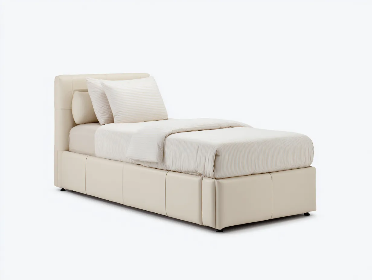 Letto singolo imbottito in similpelle 200x100x90 cm - beige - per camera da letto - design moderno-Shelterno