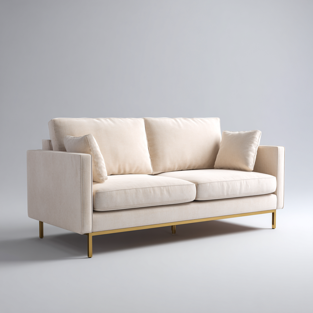 Canapé 2 Places Tissu Avec Coussins 188x86x82 Cm - Beige-Métal Doré - Adapté Au Salon - Design Moderne-Nestlearo