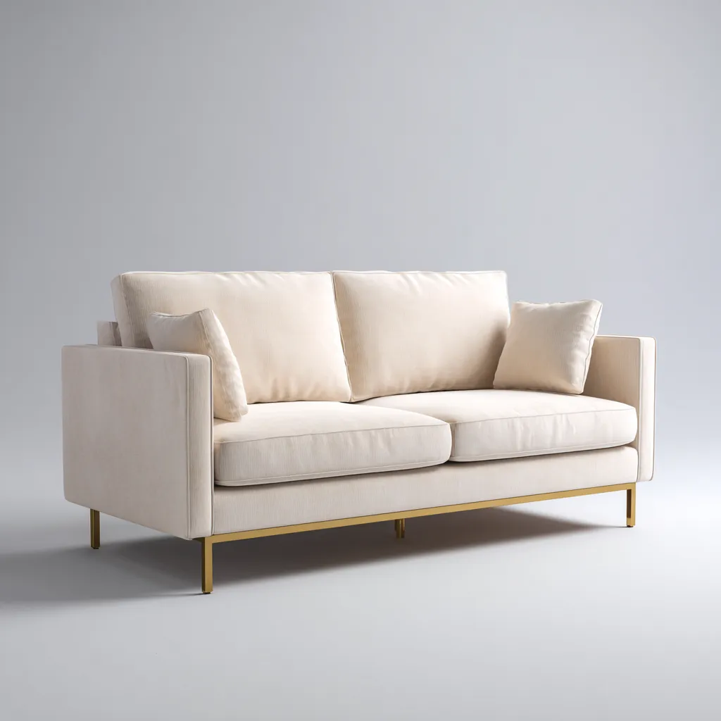 Canapé 2 Places Tissu Avec Coussins 188x86x82 Cm - Beige-Métal Doré - Adapté Au Salon - Design Moderne-Nestlearo