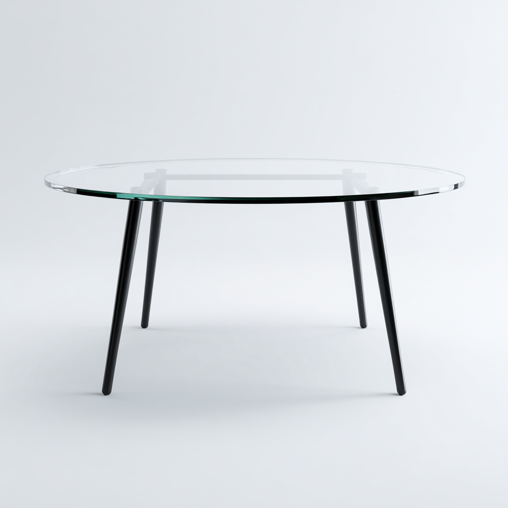 Table À Manger Plateau En Verre Pieds Métalliques Noirs 120x120x75 Cm - Transparent-Noir - Adaptée À Salle À Manger - Design Moderne-Nestlearo