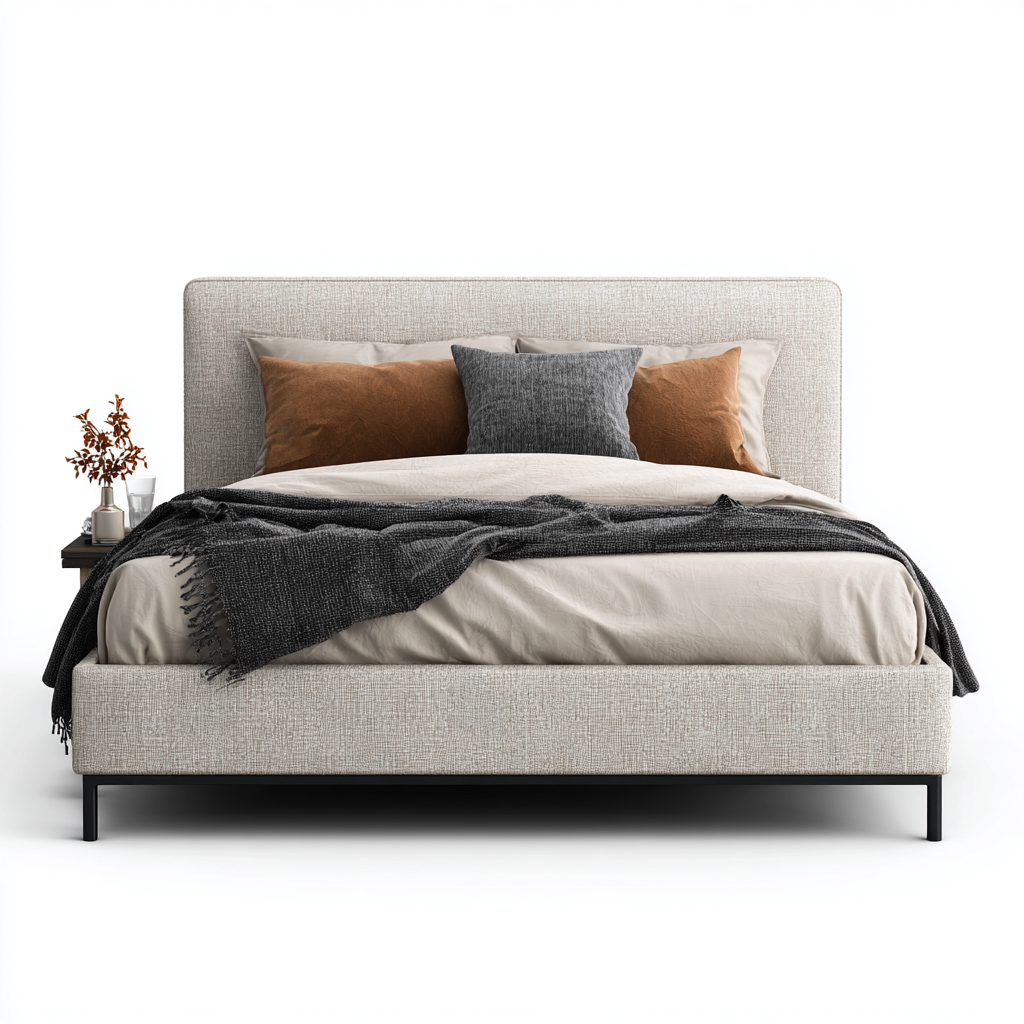 Lit Double Tissu-Métal 215X165X115 Cm - Beige-Noir - Style Moderne-Nestlearo