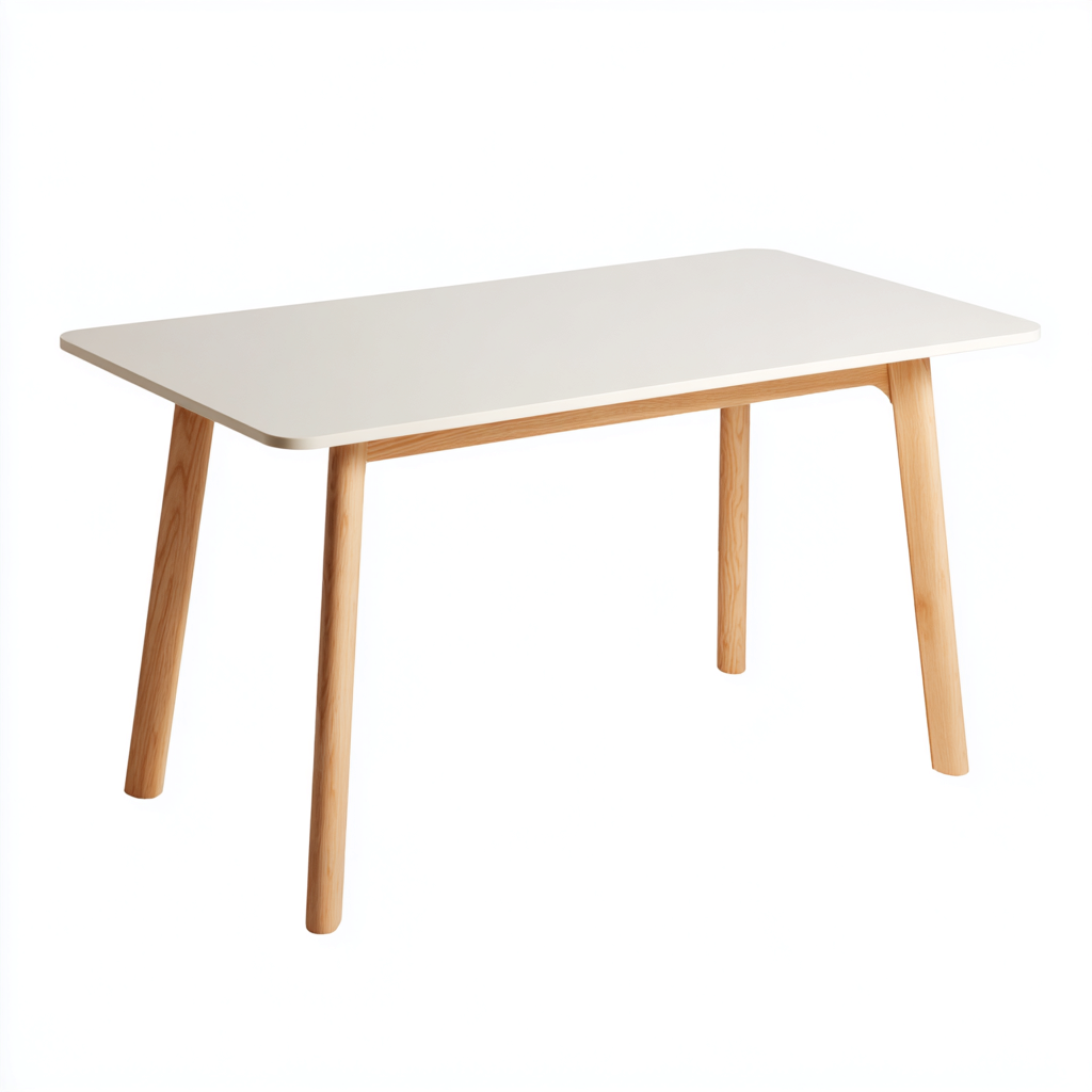Table À Manger Plateau Mdf 140x80x75 Cm - Blanc-Bois Naturel - Adaptée À Salle À Manger - Design Moderne-Nestlearo