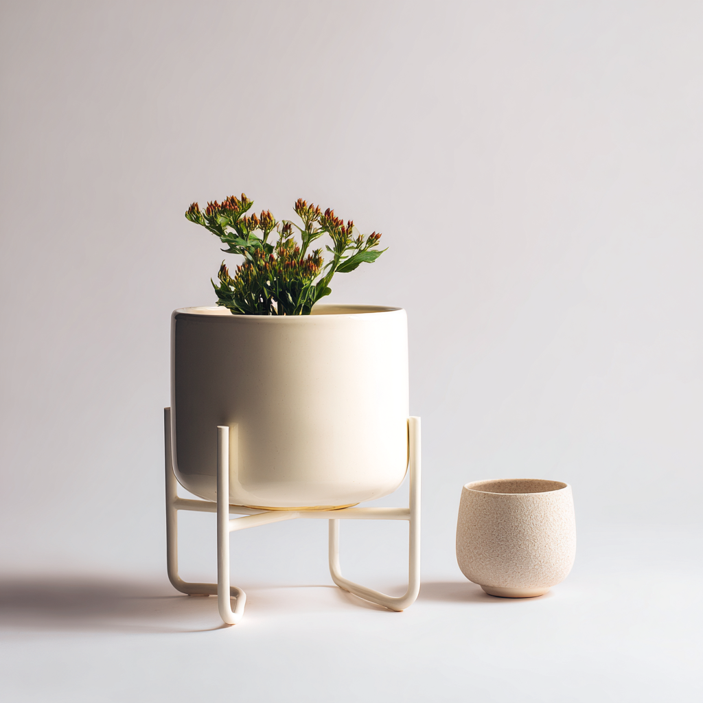 Pots Et Supports De Plantes Pot De Fleurs Métal+Céramique 30X22X40 Cm - Crème - Design Moderne-Nestlearo