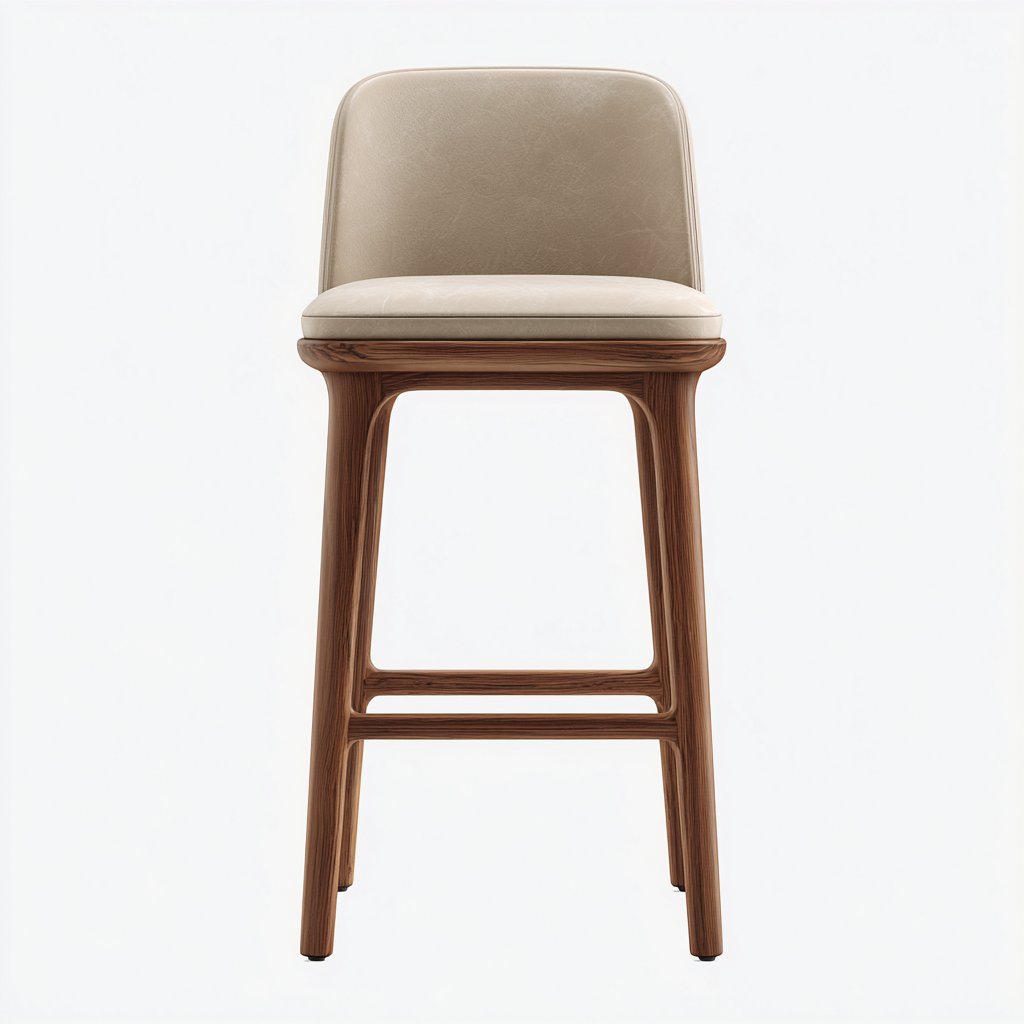 Tabouret De Bar Assise En Similicuir Beige Structure En Bois Noyer 48x50x98 Cm - Beige-Noyer - Adapté À Cuisine Et Bar - Design Moderne-Nestlearo
