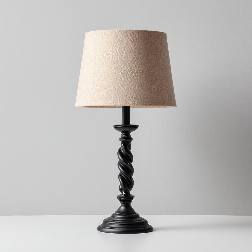 Lampe De Table - Métal-Tissu - 28X28X52 Cm - Beige-Noir - Adaptée Au Salon - Design Classique-Nestlearo