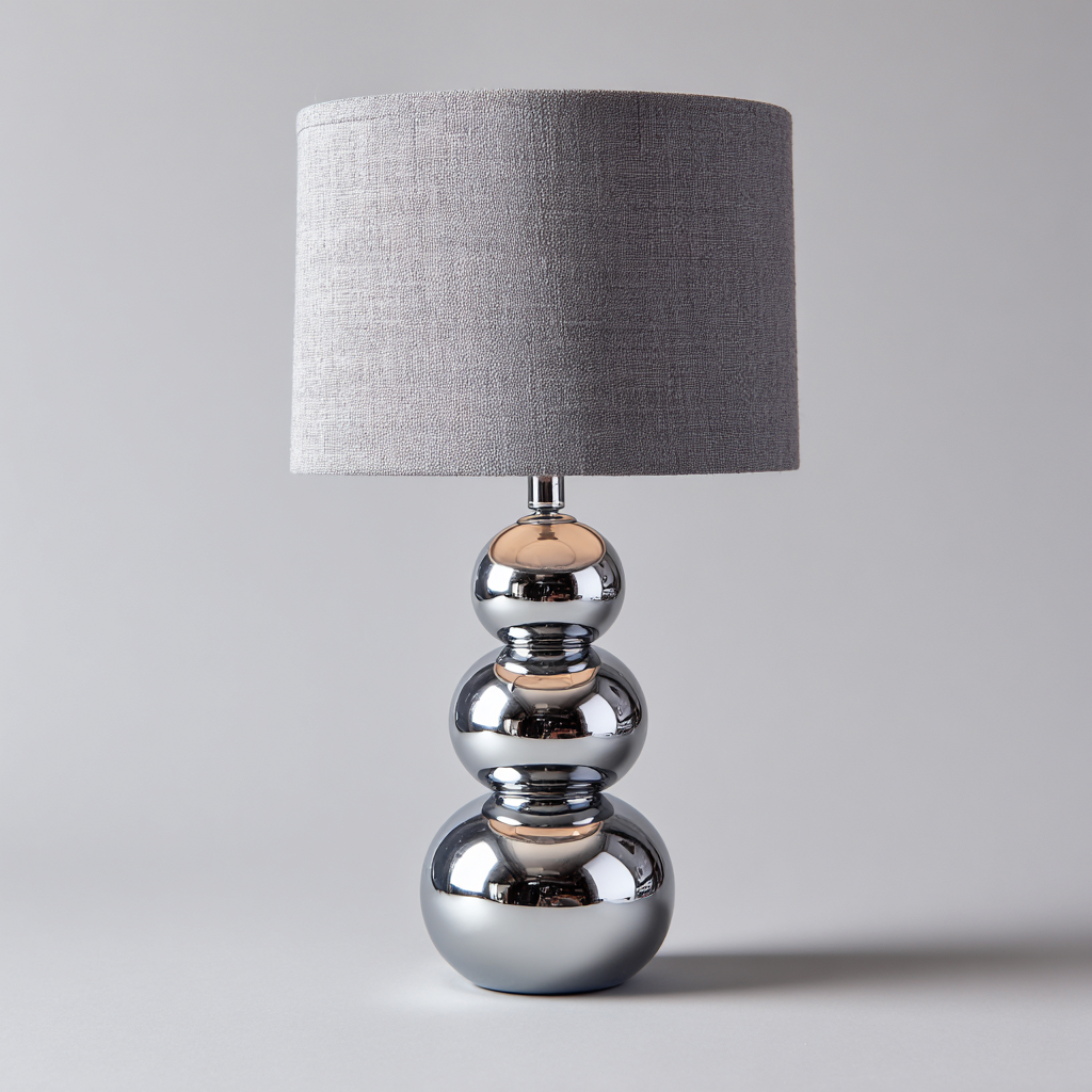 Lampe De Table Métal Chromé Abat-Jour Tissu 23X23X48 Cm - Gris-Argent - Adaptée Pour Salon-Chambre - Style Moderne-Nestlearo