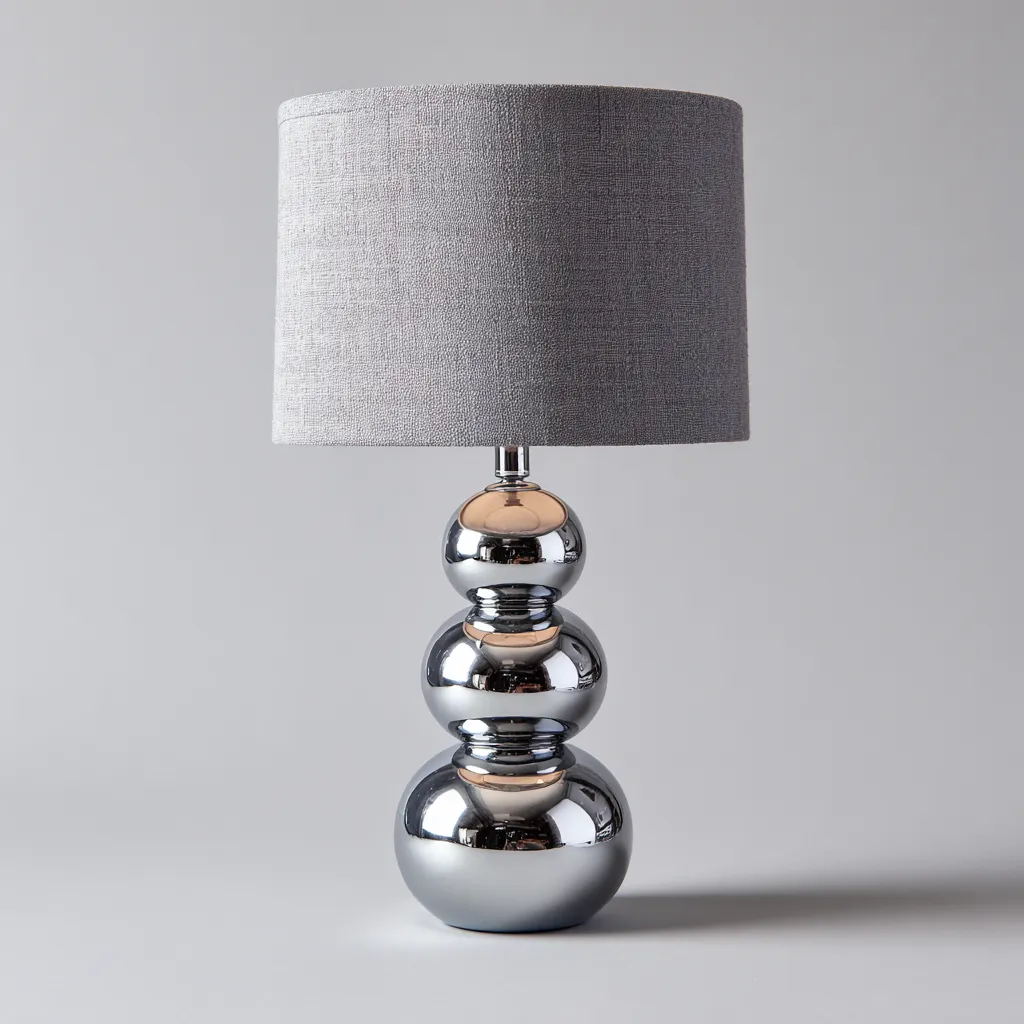 Lampe De Table Métal Chromé Abat-Jour Tissu 23X23X48 Cm - Gris-Argent - Adaptée Pour Salon-Chambre - Style Moderne-Nestlearo