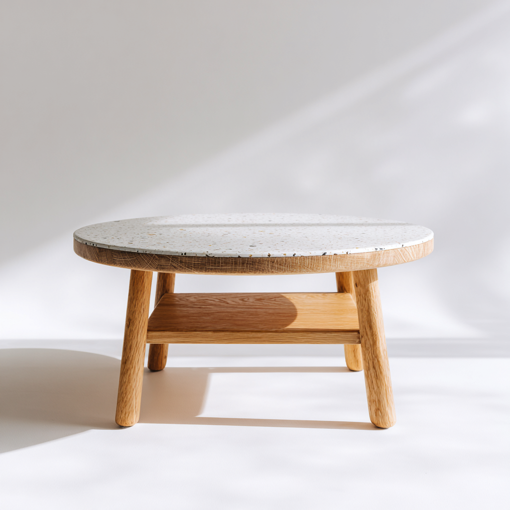 Table De Jardin Terrazzo Bois 80X80X40 Cm - Blanc-Naturel - Adaptée Pour Extérieur - Design Moderne-Nestlearo