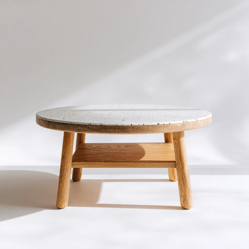 Table De Jardin Terrazzo Bois 80X80X40 Cm - Blanc-Naturel - Adaptée Pour Extérieur - Design Moderne-Nestlearo