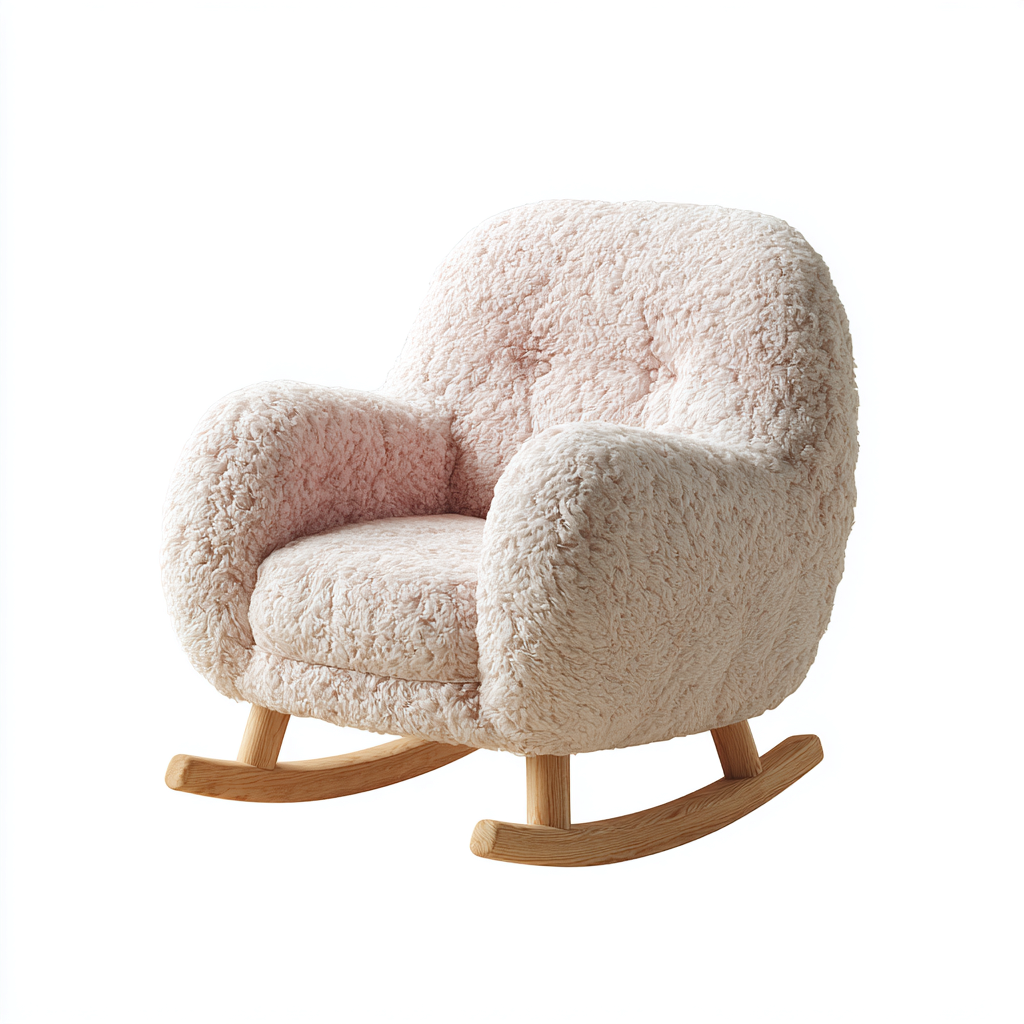 Fauteuil À Bascule Bois Et Tissu Doux 78X55X82 Cm - Blanc Crème - Chambre - Style Moderne Cosy - Chaise Berçante-Nestlearo