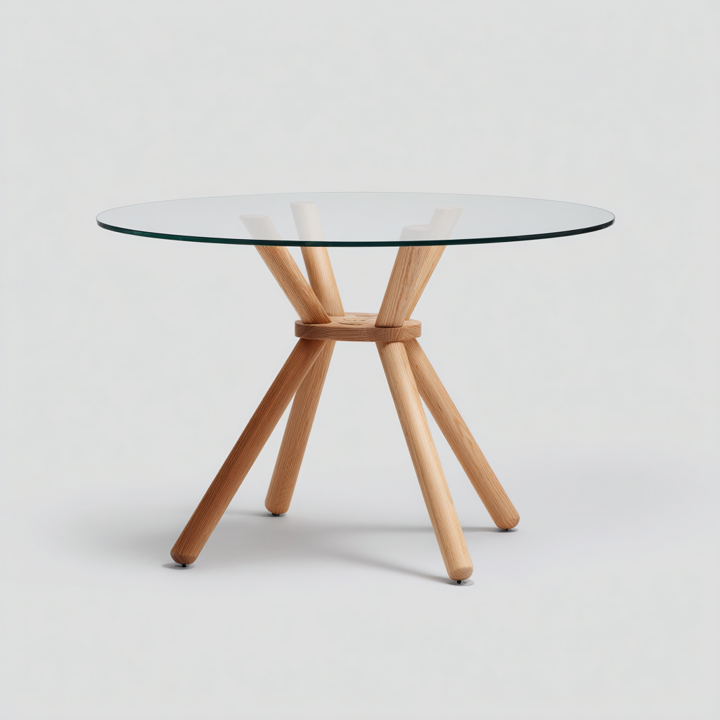 Table À Manger Plateau En Verre 100x100x75 Cm - Transparent-Bois Naturel - Adaptée À Salle À Manger - Design Moderne-Nestlearo