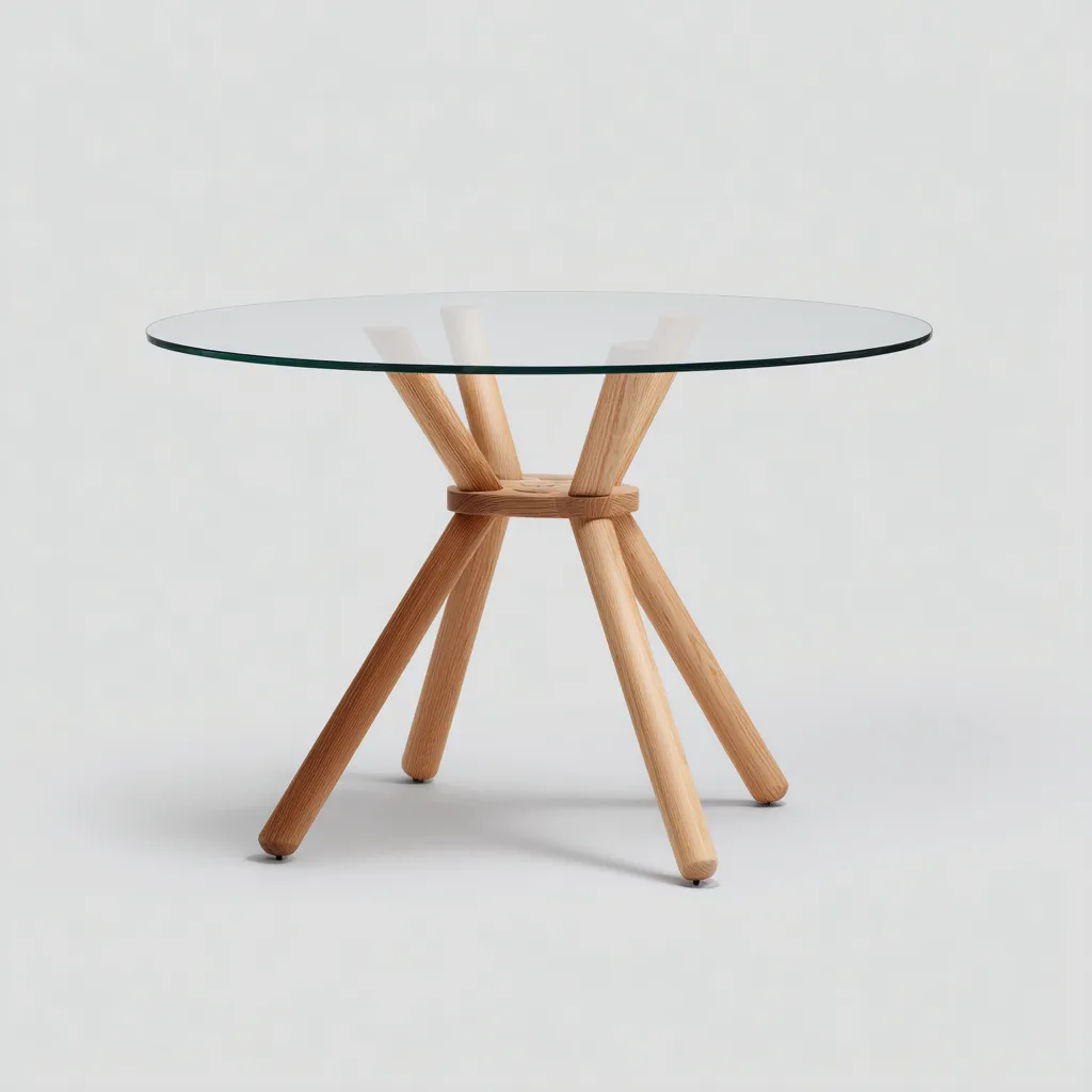 Table À Manger Plateau En Verre 100x100x75 Cm - Transparent-Bois Naturel - Adaptée À Salle À Manger - Design Moderne-Nestlearo