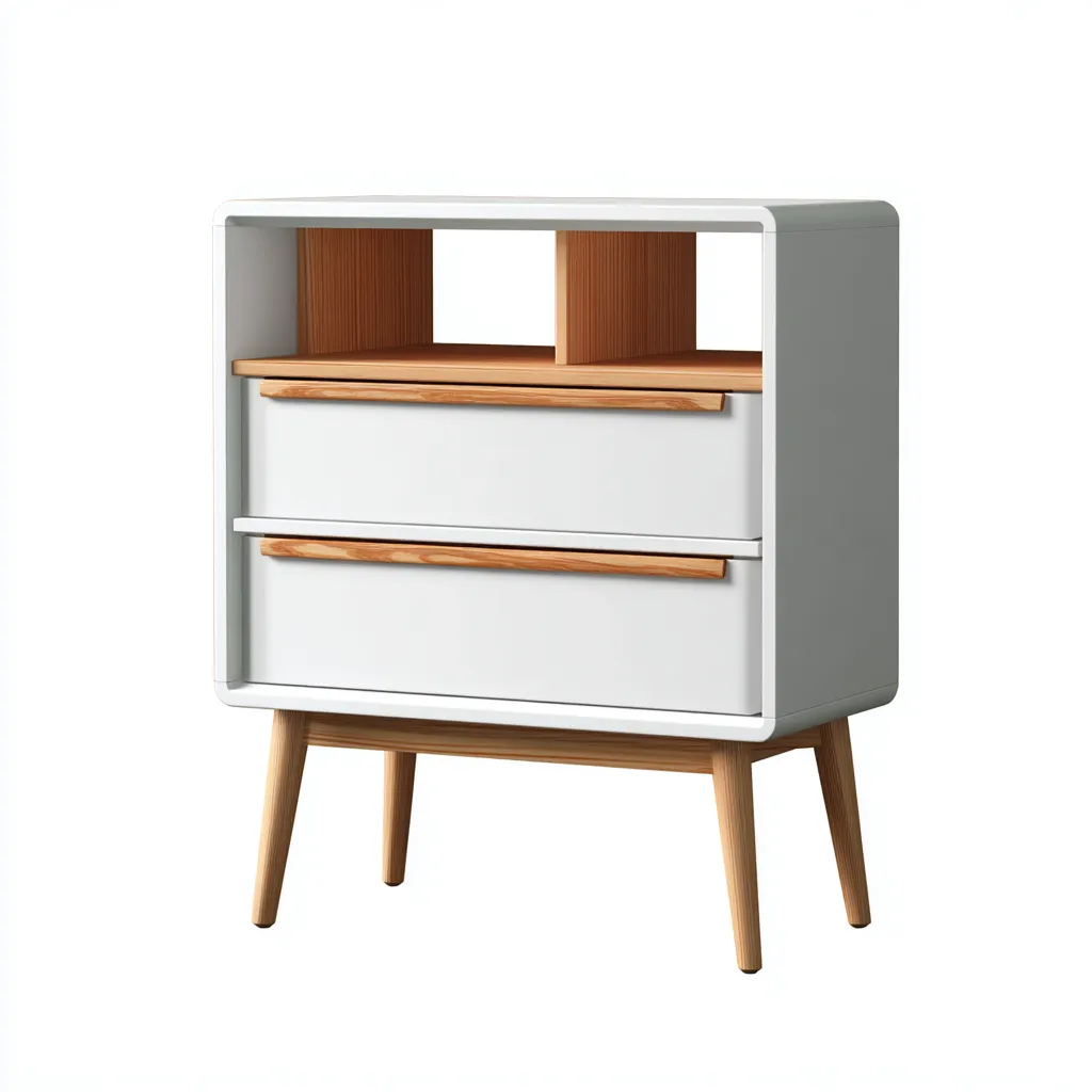 Commode Bois Et Panneau Décoratif 70x38x82 Cm - Blanc Et Bois Naturel - Adaptée À La Chambre - Style Moderne-Nestlearo