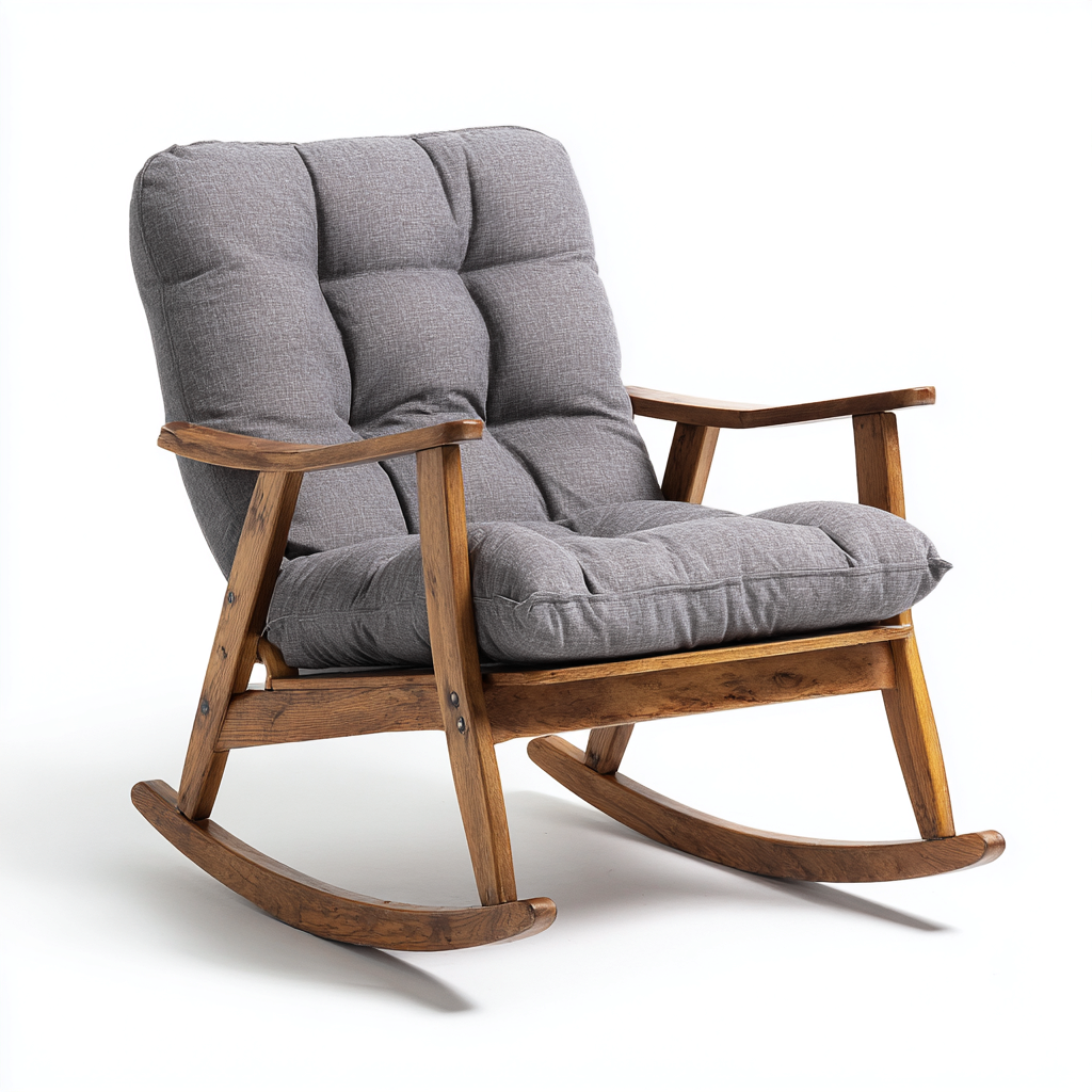 Fauteuil À Bascule Bois Et Tissu 85x75x95 Cm - Gris - Adapté Au Salon - Style Rustique-Nestlearo