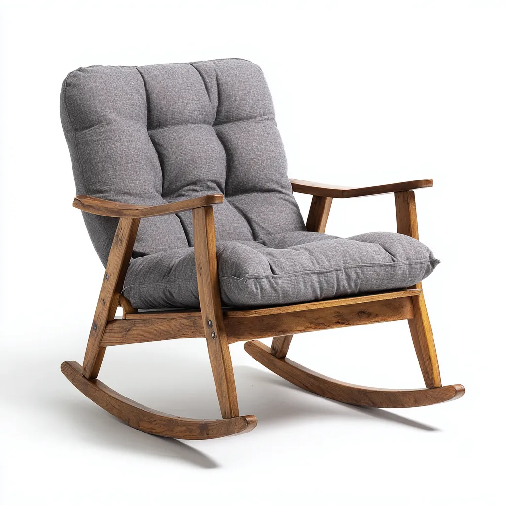 Fauteuil À Bascule Bois Et Tissu 85x75x95 Cm - Gris - Adapté Au Salon - Style Rustique-Nestlearo
