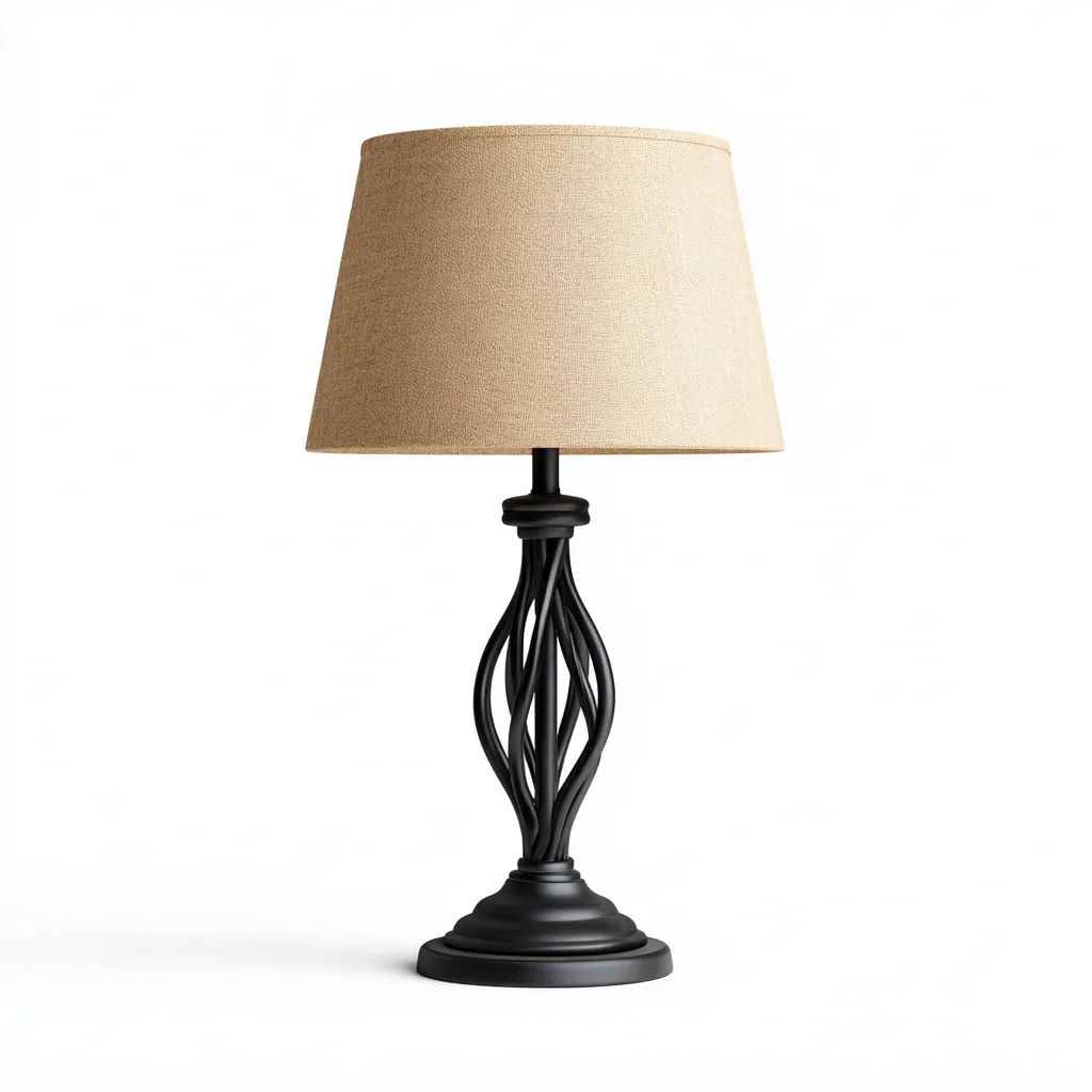 Lampe De Table - Métal-Tissu - 27X27X50 Cm - Beige-Noir - Adaptée Au Salon - Design Classique-Nestlearo